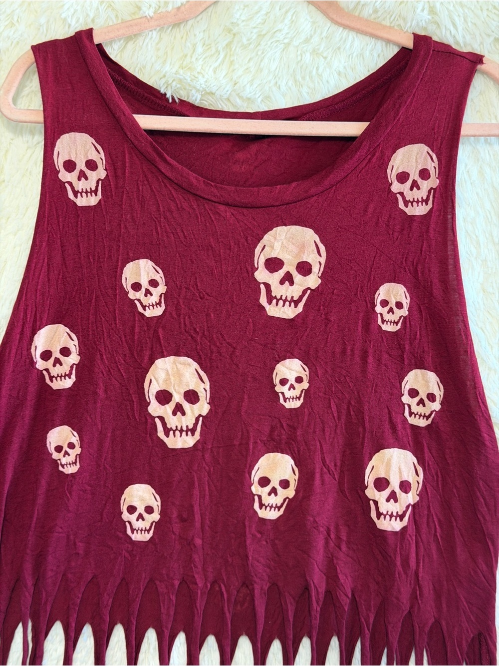 Rock Rose Classic Womens Skull Fringe Tank Top Size L Red Fairy Grunge Festival - Picture 4 of 6